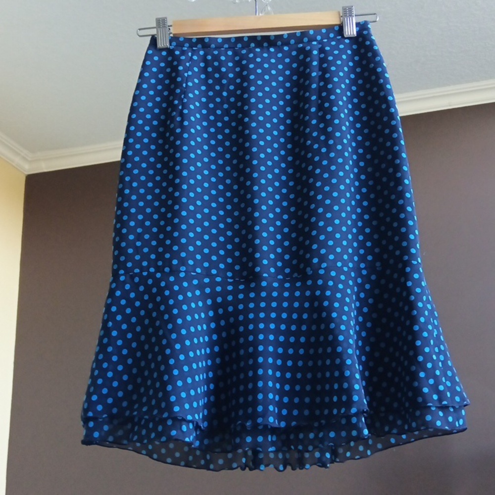 Waist 12" Elegant Blue Polka Dot Ruffle Draped Mini Skirt